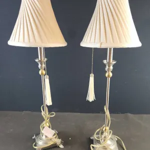 Brushed Metal Table Lamps With Cream Fabric Shades