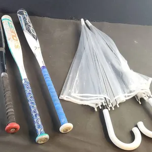 3 Softball Bats and 2 Clear Umbrellas