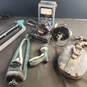 Melnor Garden Sprayer, Vintage Pulley, Multimeter, Tripod Stand, Sander