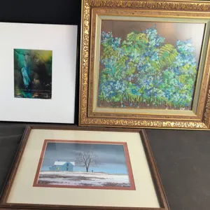 Artworks: Sellentinbuhn Print, Nelson Embroidery, Water Dance Mixed Media