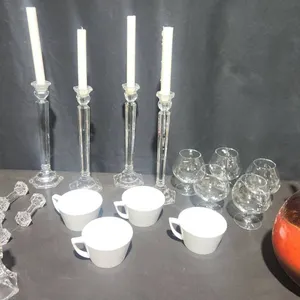 Denby Cups, Crystal Candle Holders, West German Pottery Pitcher, Glasses