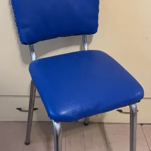 Blue Vinyl and Chrome Retro-Style Chair with Stud Detail