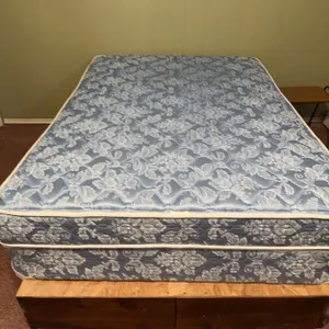 Double Size Mattress and Box Spring with Blue Floral Pattern Cover