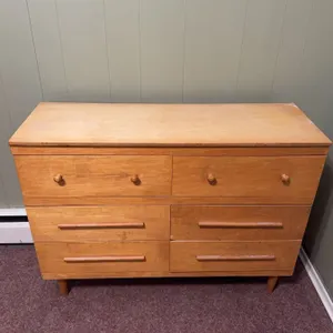 Wooden Six-Drawer Dresser with Mixed Pulls and Tapered Legs