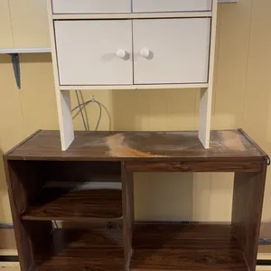White Four-Drawer Chest and Woodgrain Storage Cabinet Set