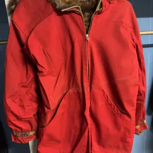 Reversible Red Parka With Fur Lining, Trim, Hood, And Embroidered Accents