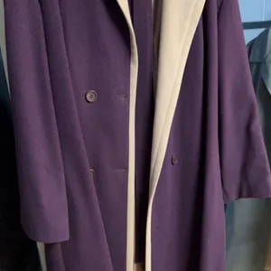Électre Paris Double-Breasted Wool Coat Purple and Light Grey with Matching Scarf
