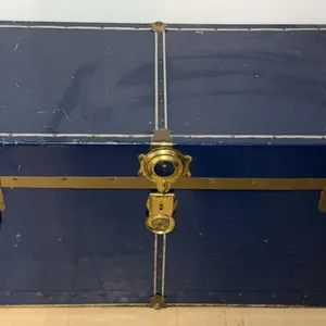 Blue Metal Storage Trunk with Vintage Clothes