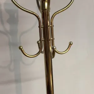 Brass-Coloured Metal Coat Rack with Multiple Hooks and Decorative Base