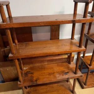 Four-Shelf Solid Wood Bookcase with Cylindrical Supports
