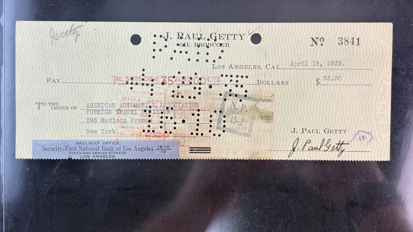 J. Paul Getty Oil Producer Check