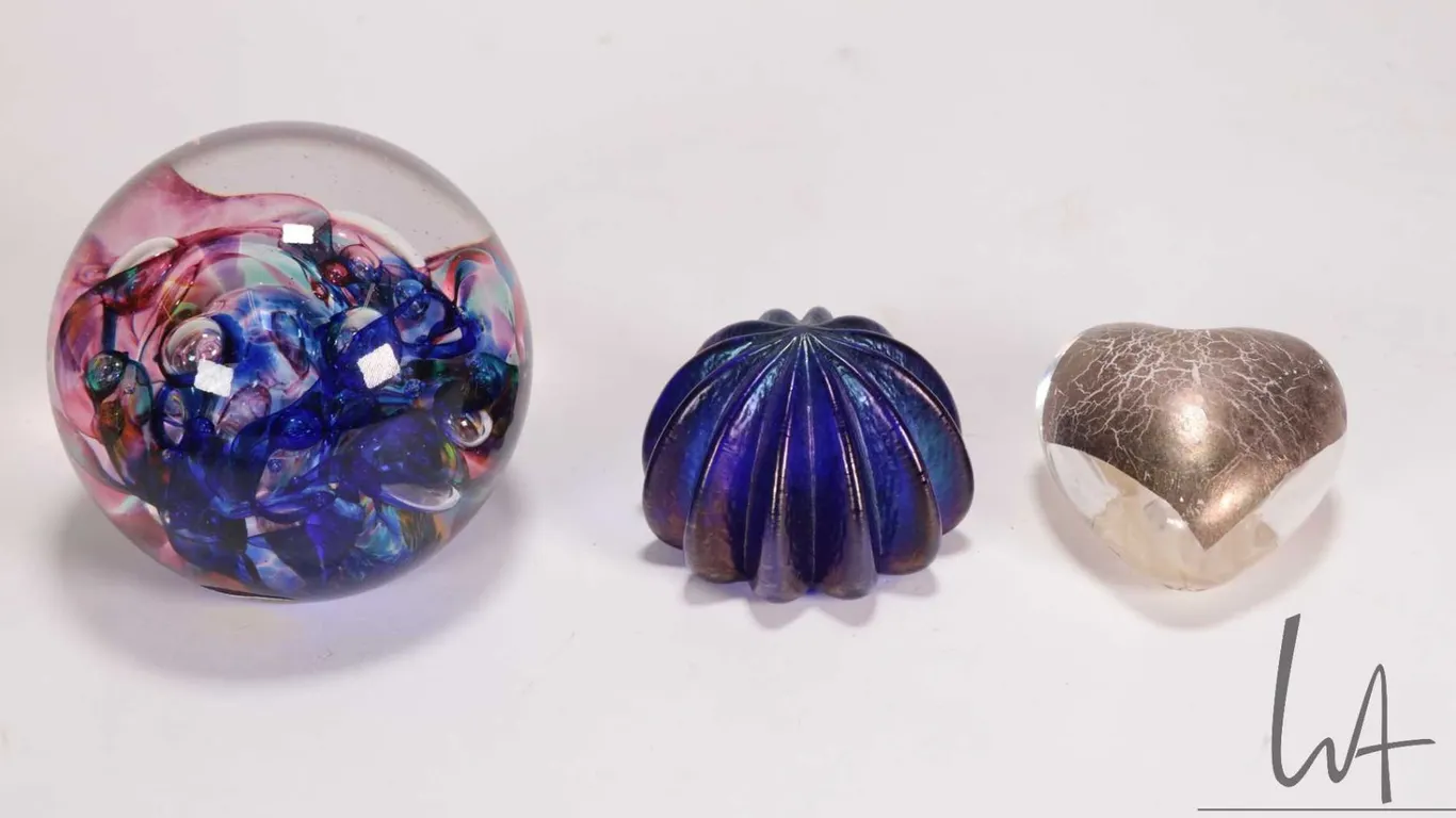 Robert Held, three hand made art glass paperweights