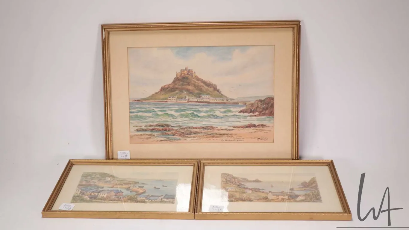 Thomas Herbert Victor, three frame original watercolour paintings of views in Cornwall including "St