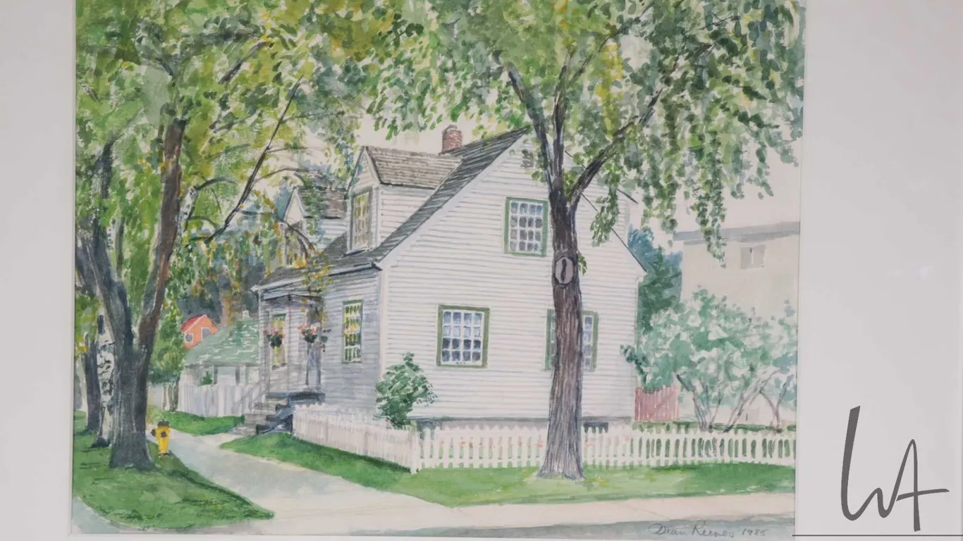 Dean Tatum Reeves, framed original watercolour painting, labeled on verso " 10050-86 Avenue", 9 3/4"