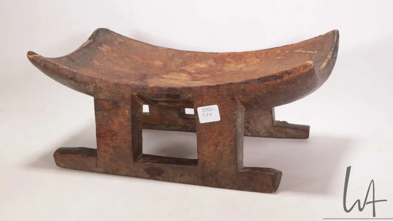 Hand crafted AShanti stool or head rest, 6 1/2" H X 14" W X 8 1/2" D