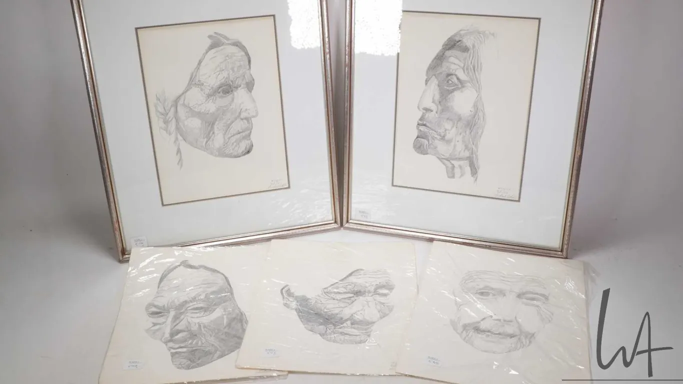 Michael Scholz, two framed and three unframed limited edition prints featuring Indigenous portraits,