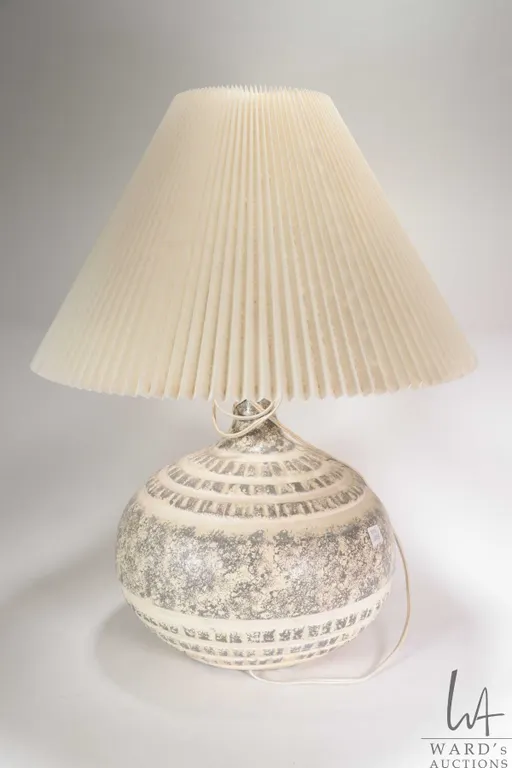 Table lamp with clay base and shade, 24" in height