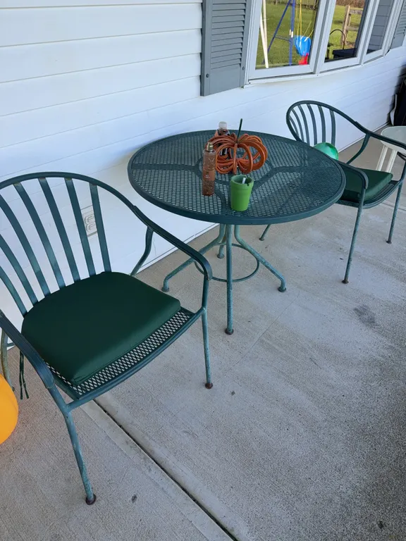 Green table and chairs