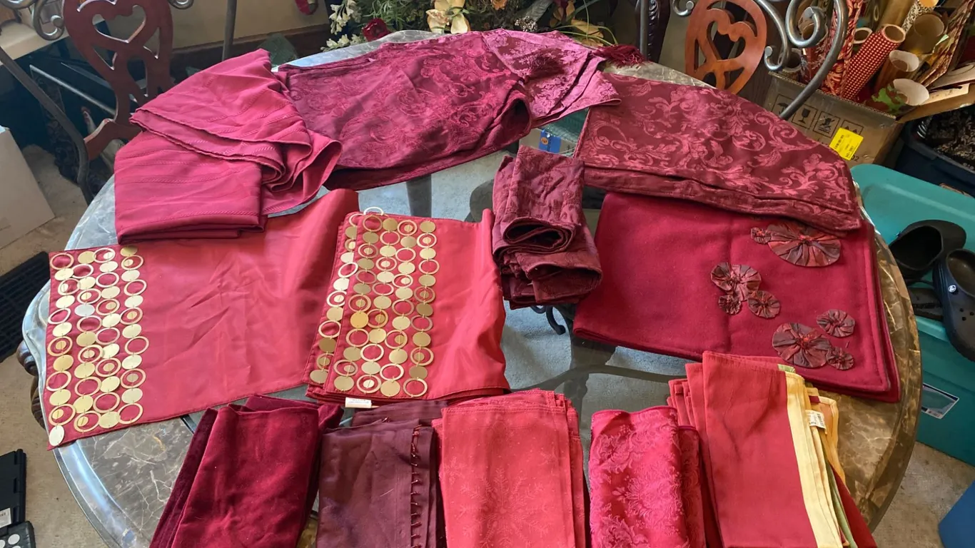 Red and Burgundy Fabric Textiles with Embellished Details