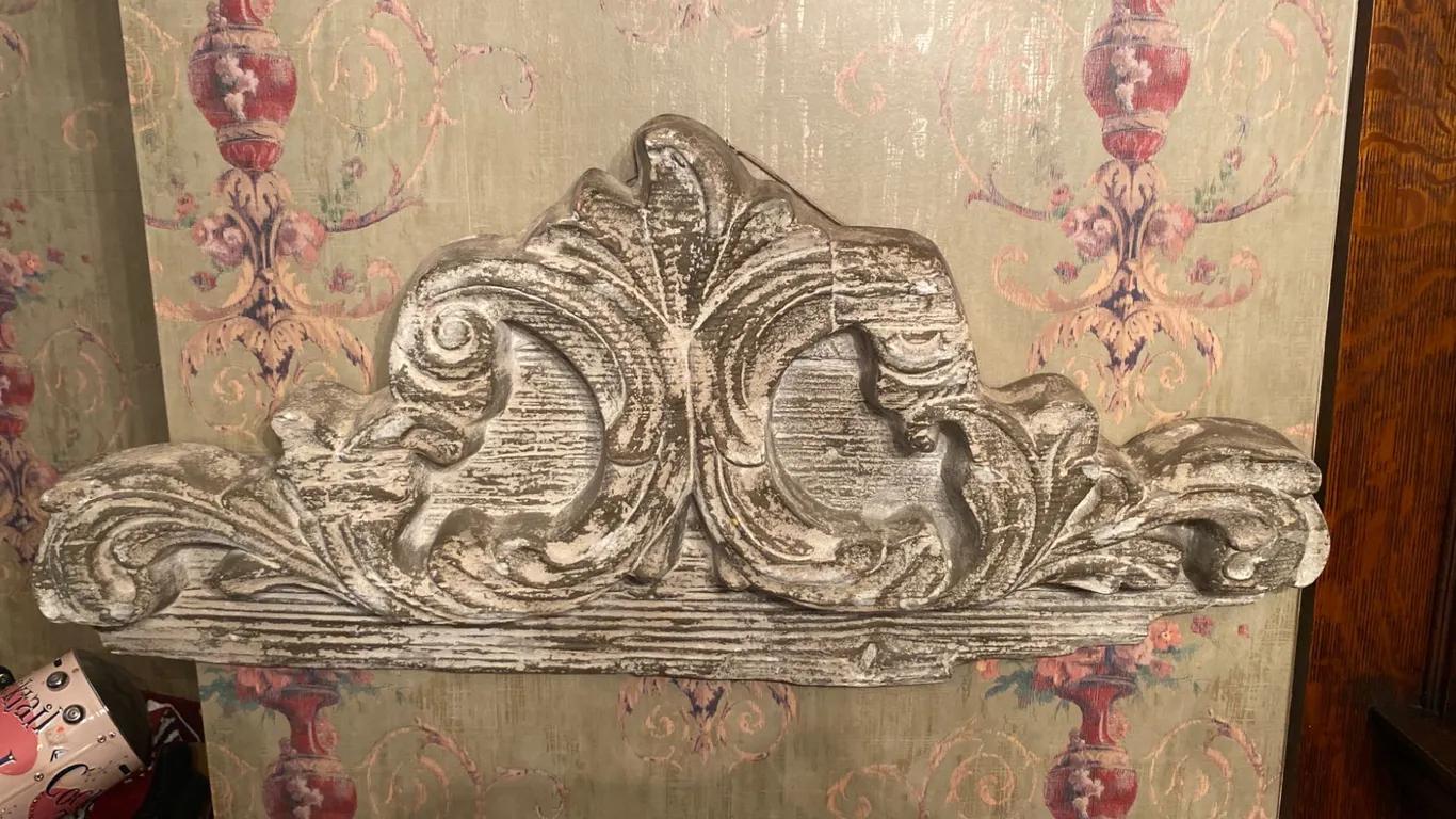 Decorative Distressed Wood Carved Pediment