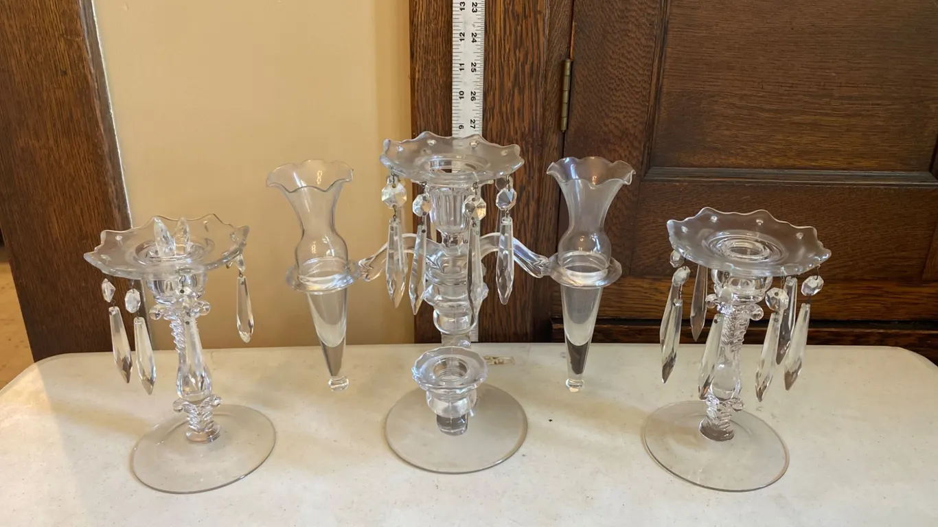 Crystal 3-Piece Mantel Luster Set with Candleholders and Prisms