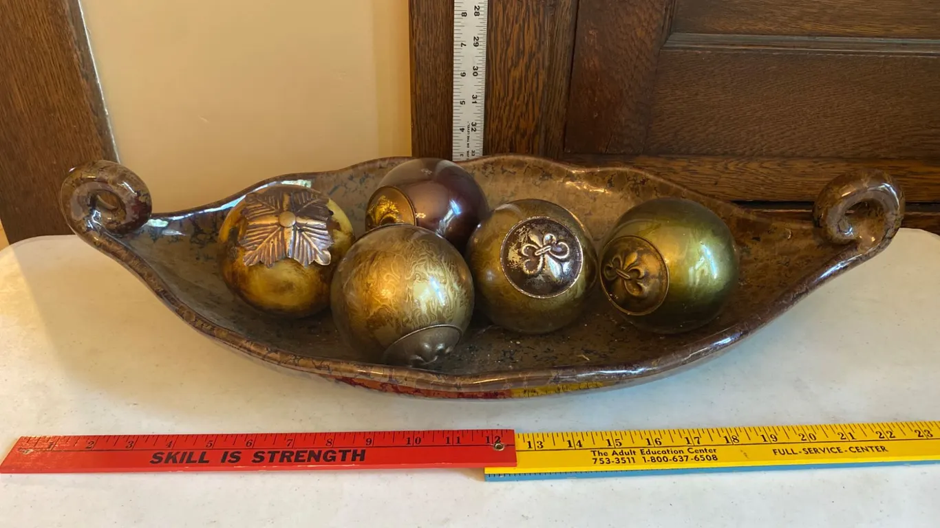 Decorative Ceramic Tray with Five Embellished Spheres