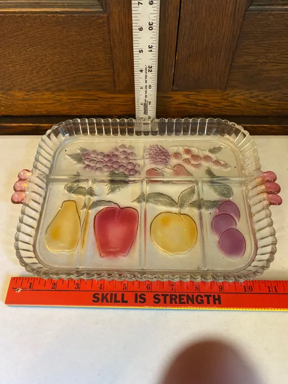 Rectangular Pressed Glass Divided Tray with Fruit Motif Details