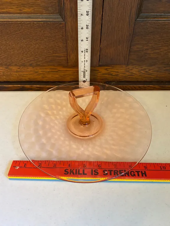 Pink Depression Glass Serving Platter With Handle, Early-To-Mid 20th Century