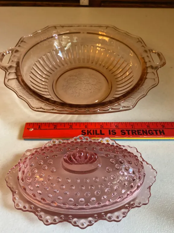 Pink Depression Glass Bowl and Covered Dish Set