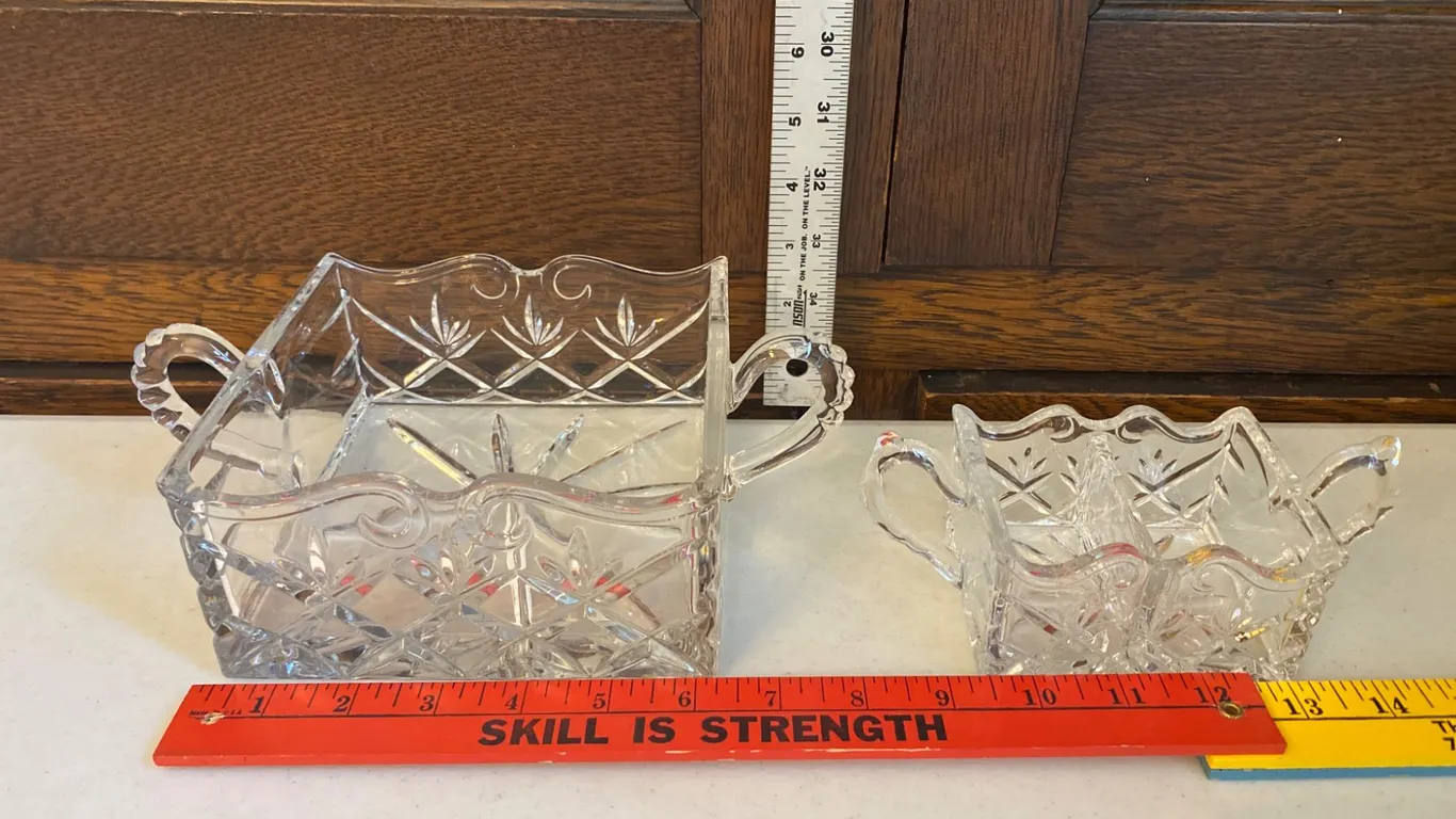2 Clear Glass Dishes With Handles, Likely Mid-20th Century