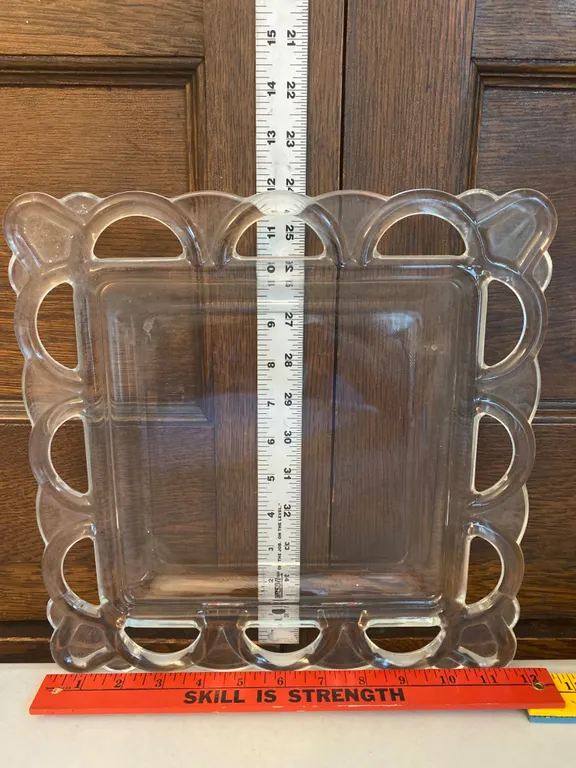 Clear Glass Serving Plate with Decorative Border
