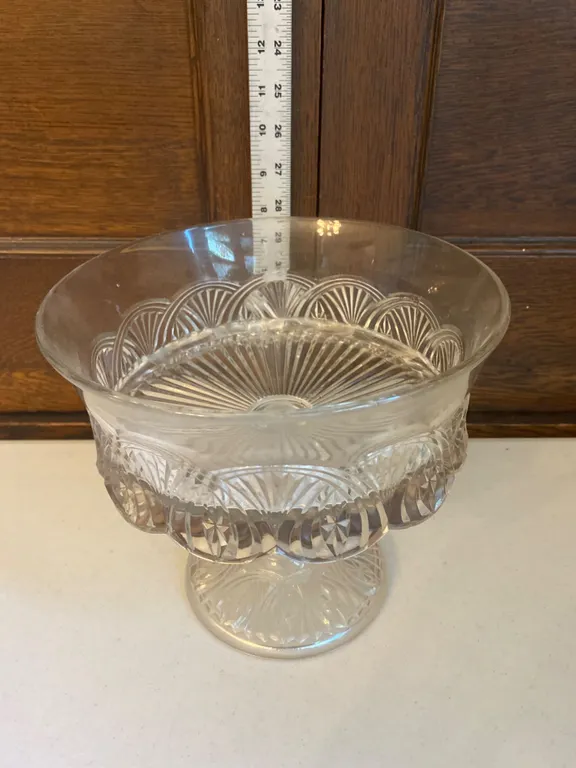 Press Cut Glass Pedestal Bowl with Decorative Rim and Base