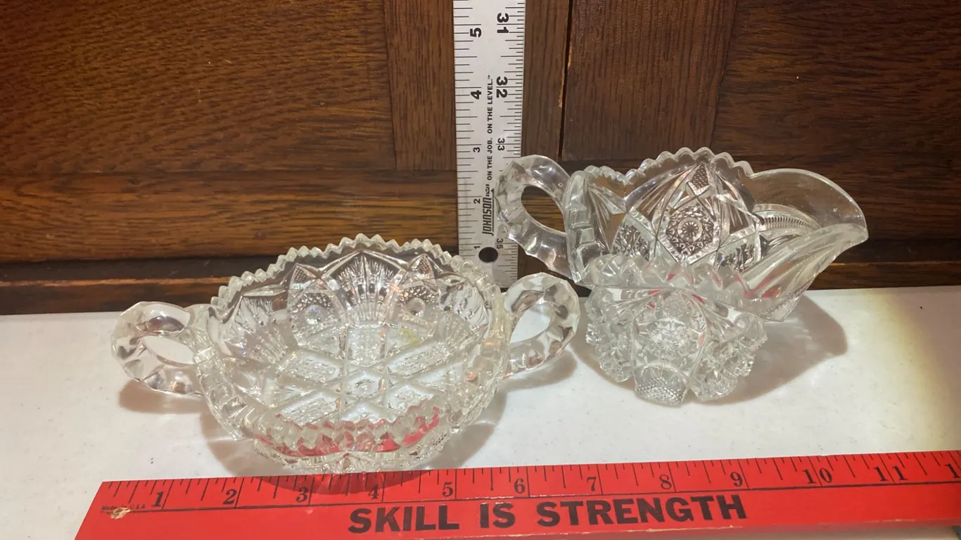 Vintage Pressed Glass Creamer and Sugar Bowl Set with Decorative Pattern