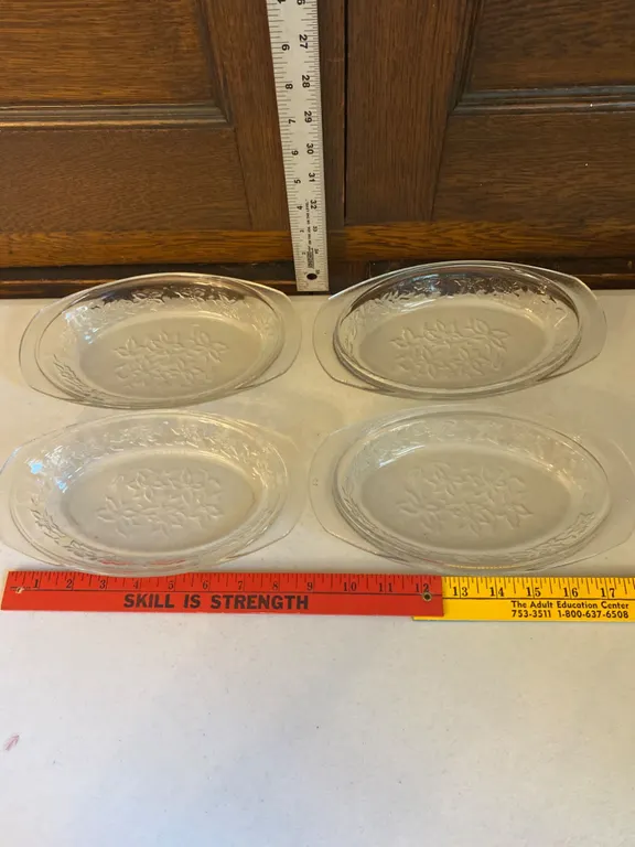 4 Clear Glass Floral Pattern Oval Dishes