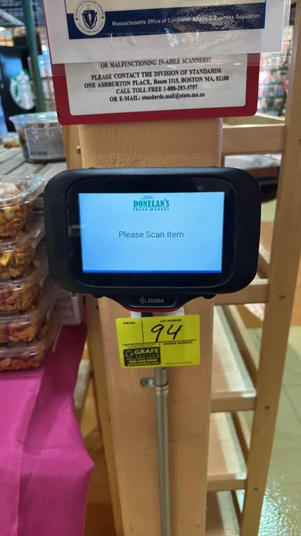 2023 Zebra CC600 price check scanner. Features touchscreen display, integrated barcode scanner, and mounting bracket. Includes 32" poly "Check Price H