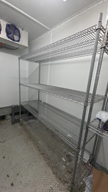 Metro chrome 4-tier wire shelving racks. Features four adjustable wire shelves per unit with chrome finish. Dimensions: (1) 48"L x 24"W x 75"H and (1)