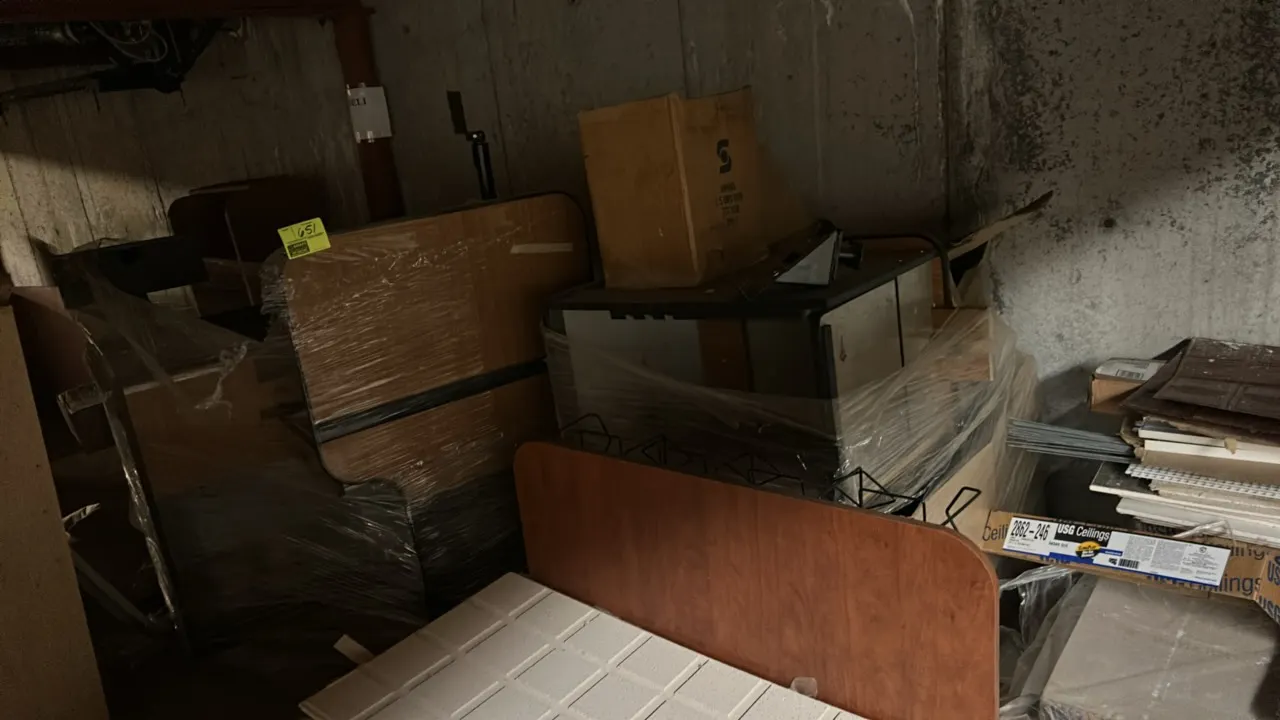 Accent laminate check lane components. Includes assorted check lane counters, modular sections, display fixtures, and shelving components. Features wo