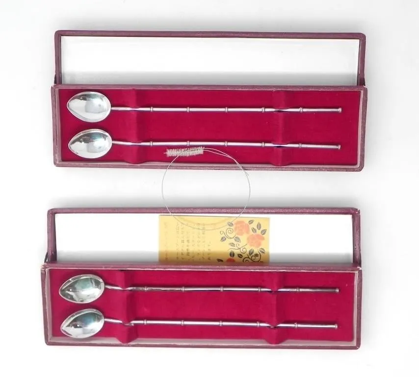 SET OF 4 JAPANESE SILVER SPOONS/STRAWS