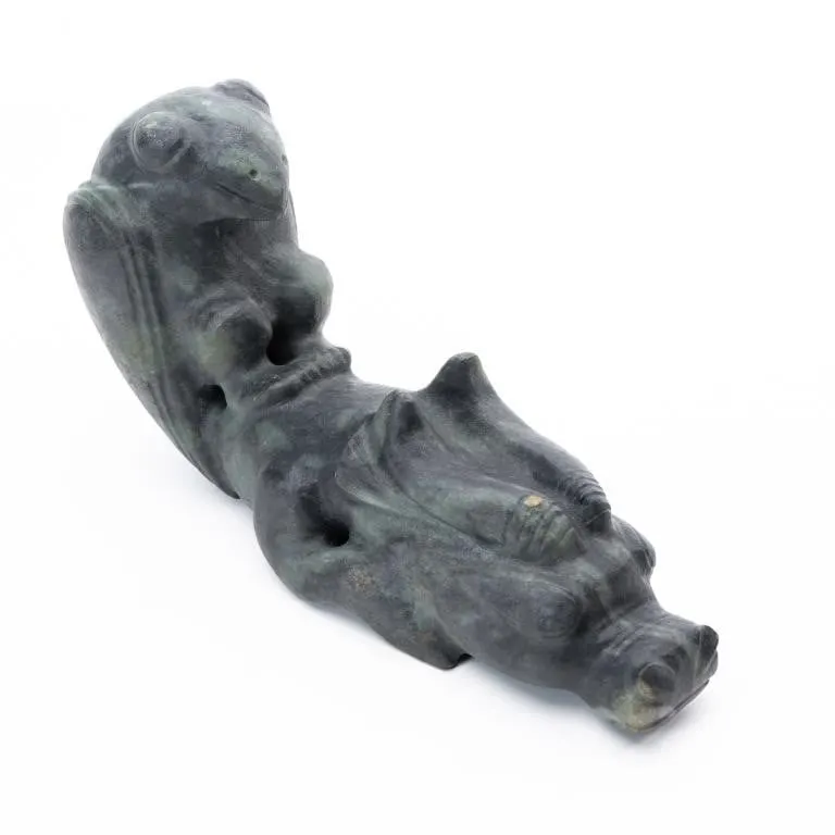 CHINESE ARCHAISTIC CARVED HARDSTONE CICADA DRAGON