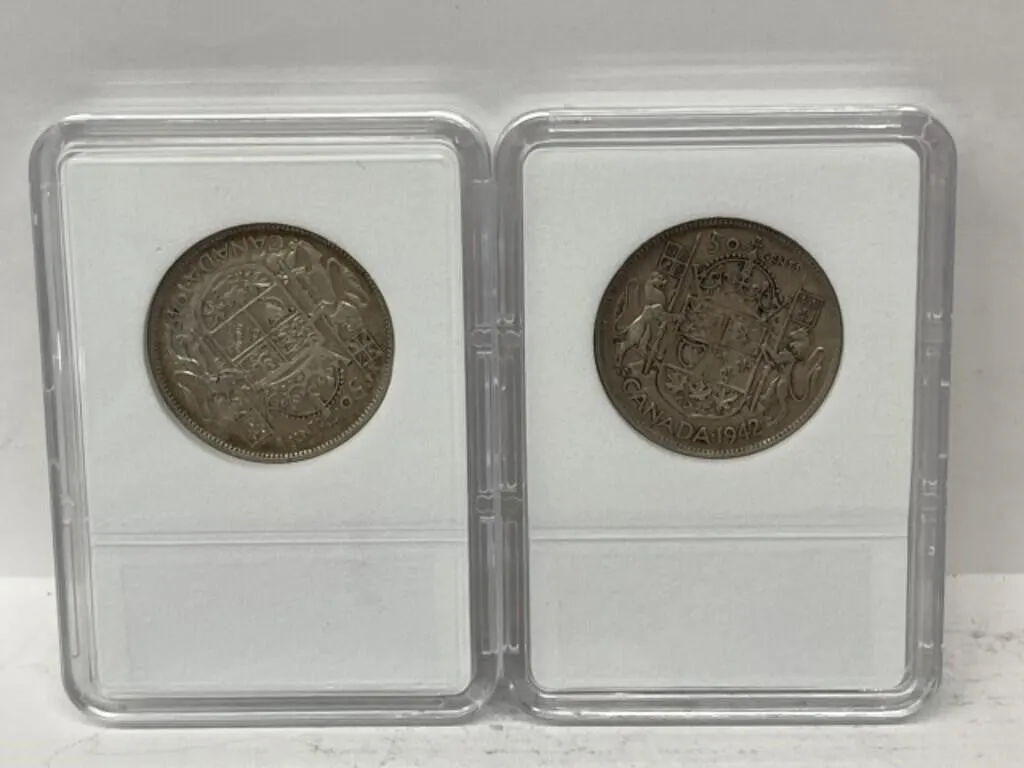 2 X Cdn 50 Cent Coins- George Vl, 1942nd,