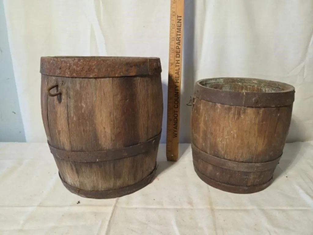 2 Wood Barrel Buckets