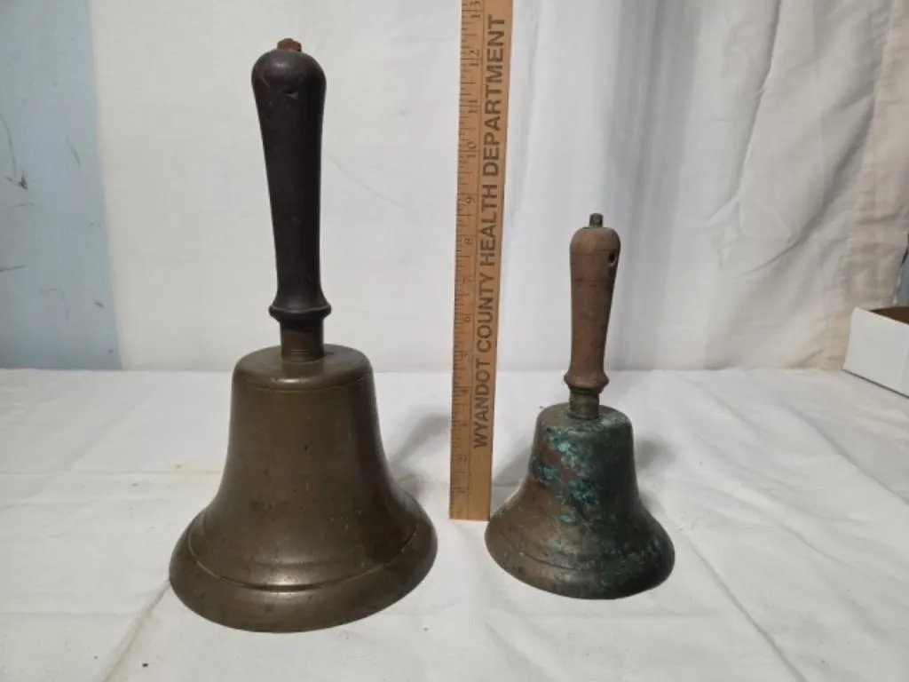 2 Brass School Bells (small one small crack dmg)