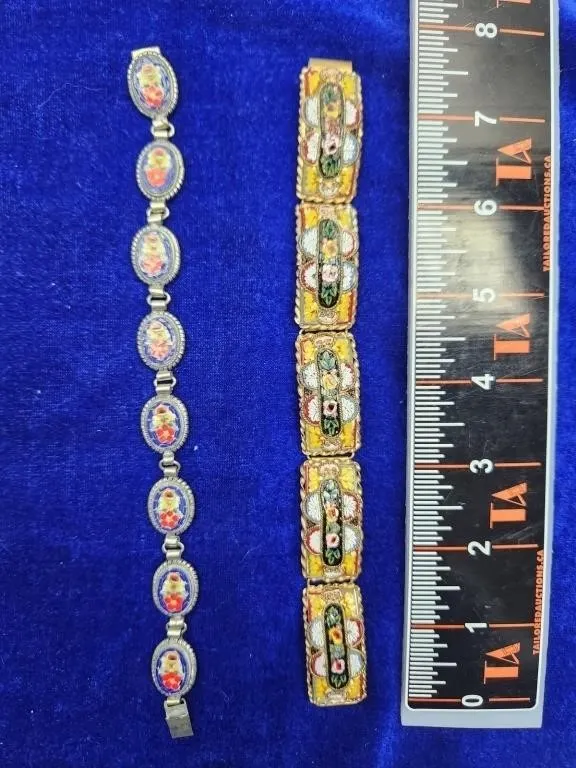 Two Mosaic Floral Panel Bracelets