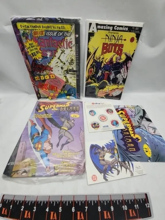 Comic Book Lot Ninja Bots, Superman & Batman,