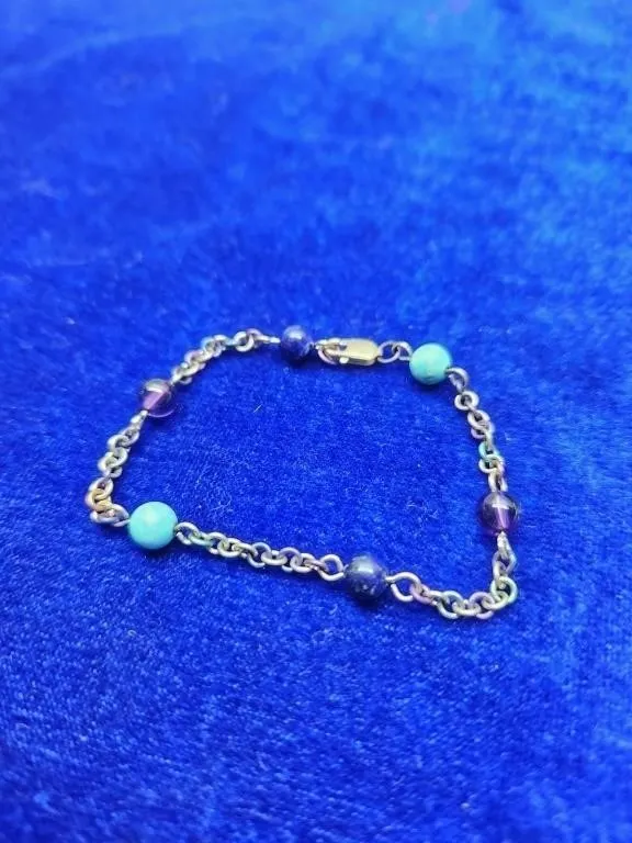 Beaded Chain Link Bracelet with Turquoise Beads