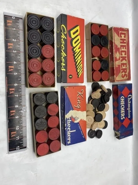 Vintage Checkers Sets and Boxes Lot