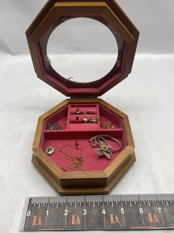 Octagonal jewelry box with assorted costume