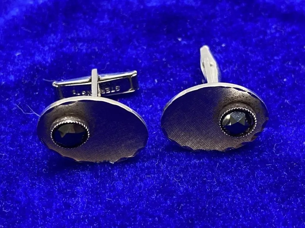 Sterling Silver Cufflinks with Blue Stone