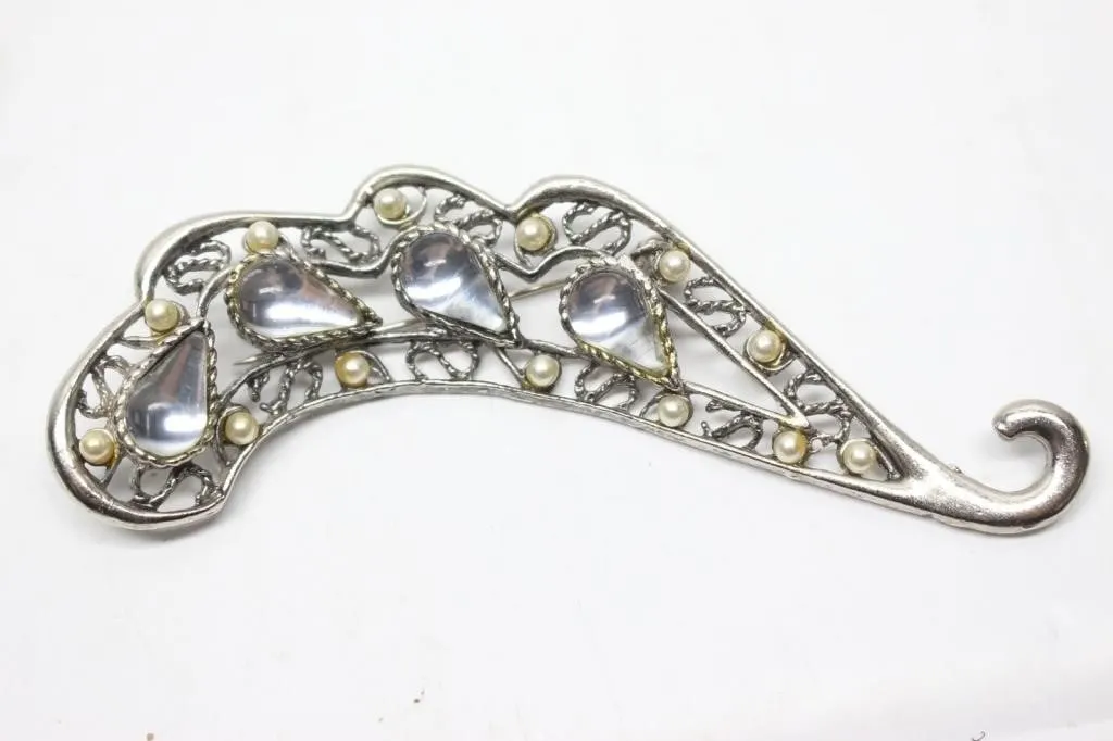 Filigree Brooch with Moonstone Drops and Seed