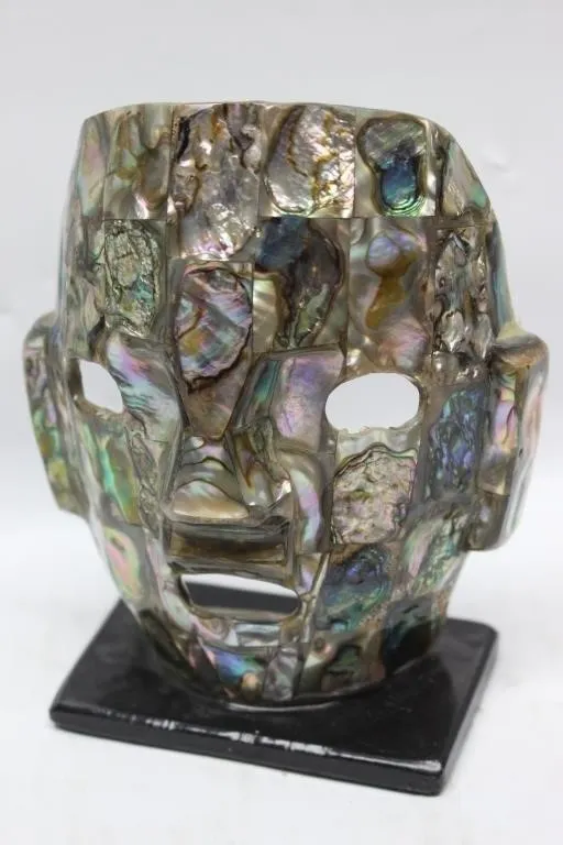 Abalone Shell Mosaic Face Mask on Stand
